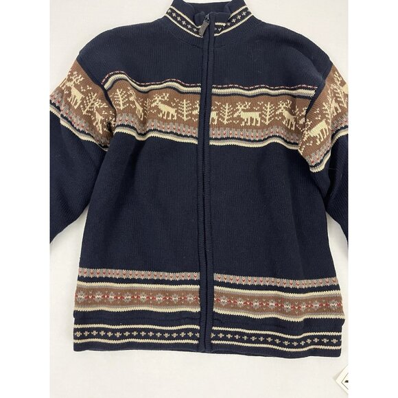 Skyr Boy's L Zip Front Sweater Fair Isle Reindeer Fleece Lined NWT - Picture 2 of 4